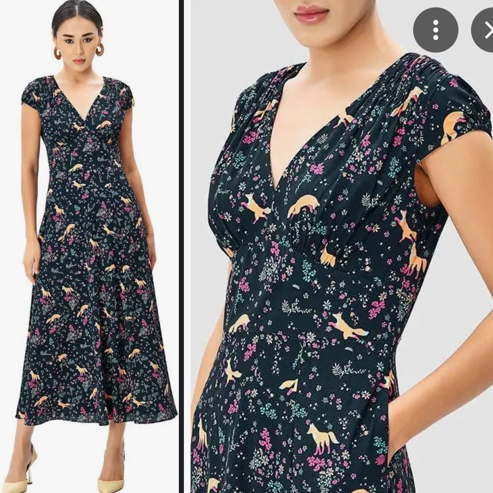 eShakti Black Floral Midi Dress